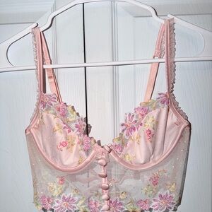 For Love And Lemons Pink Floral Lace Bralette